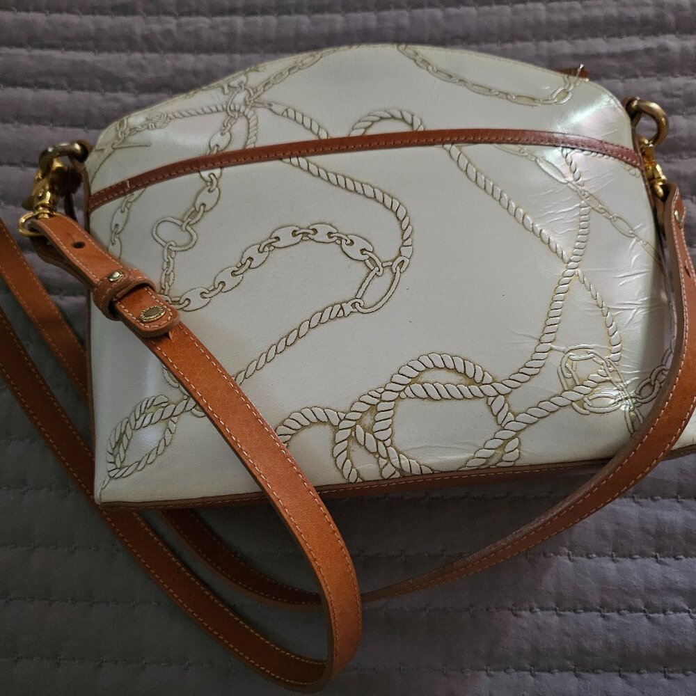 Timeless Coastal Charm 🌊  Brahmin Nautical Ivory Leather Mini Duxbury